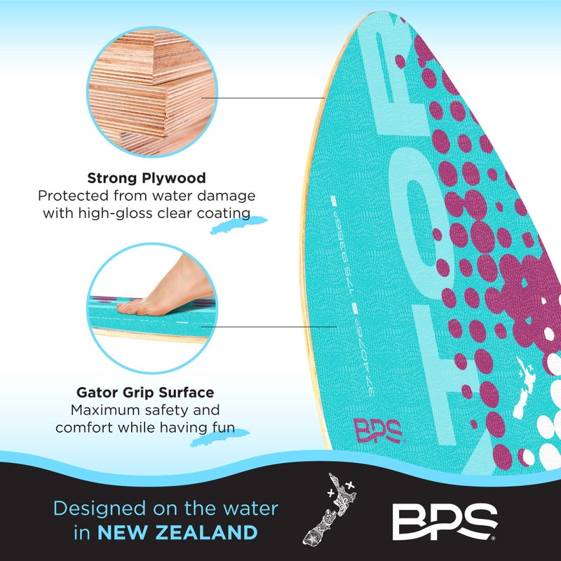 BPS 'Gator' 35" Skim Board - Epoxy Coated Wood Skimboard with Traction Pad - No Wax Needed - Skimboard for Kids and Adults (Fluorescent Blue) - Image 4